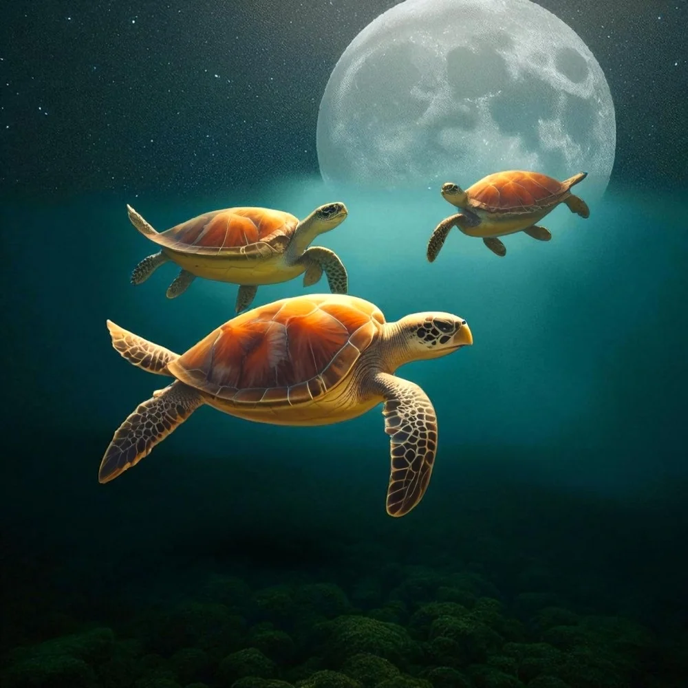 Sea Turtle Moonlit Art Print